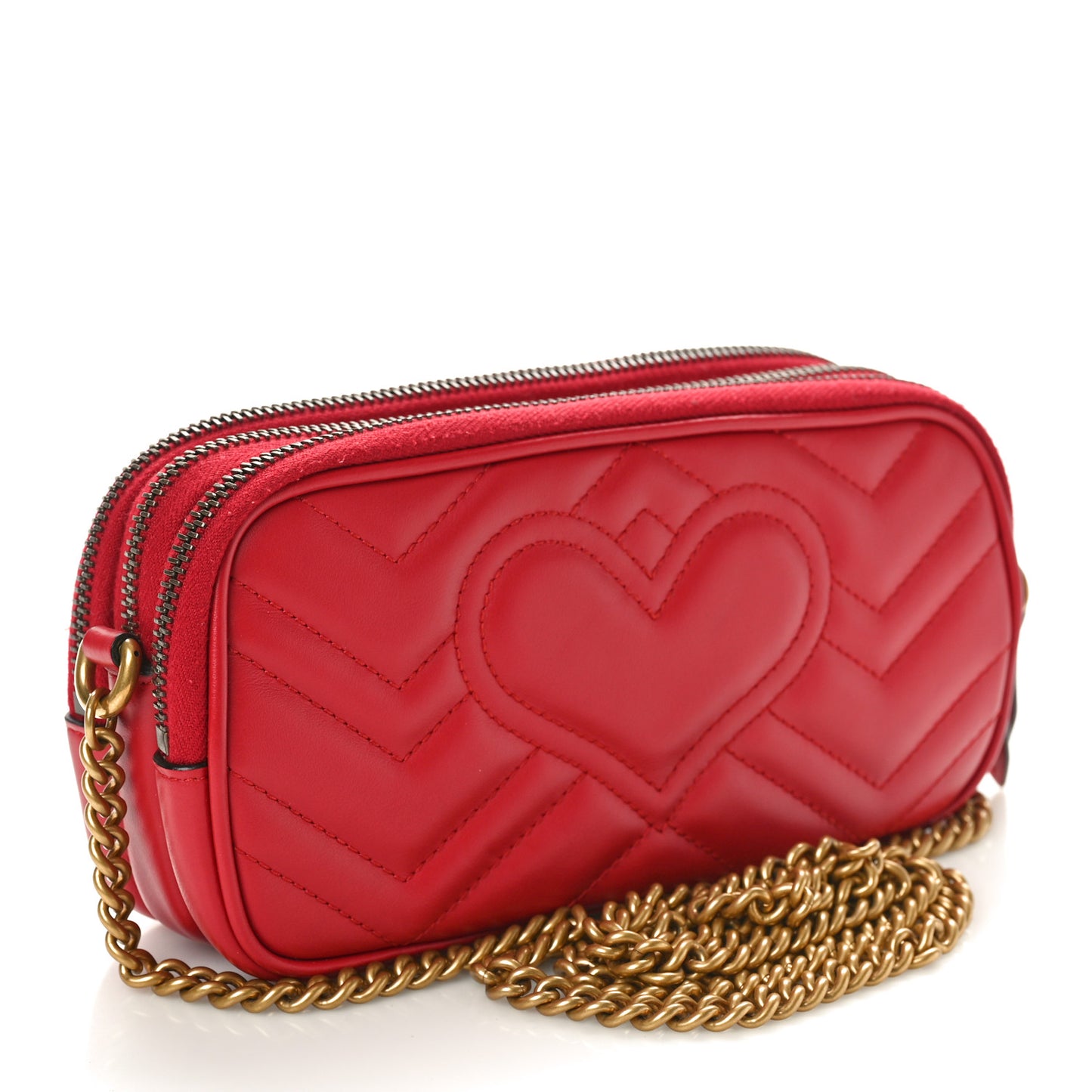 Calfskin Matelasse Mini GG Marmont Chain Crossbody Bag Hibiscus Red
