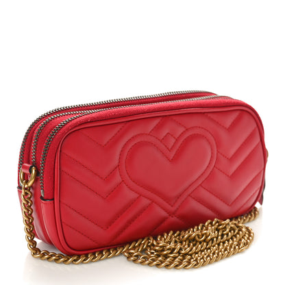 Gucci Calfskin Matelasse Mini GG Marmont Chain Crossbody Bag Hibiscus Red 2 of 11