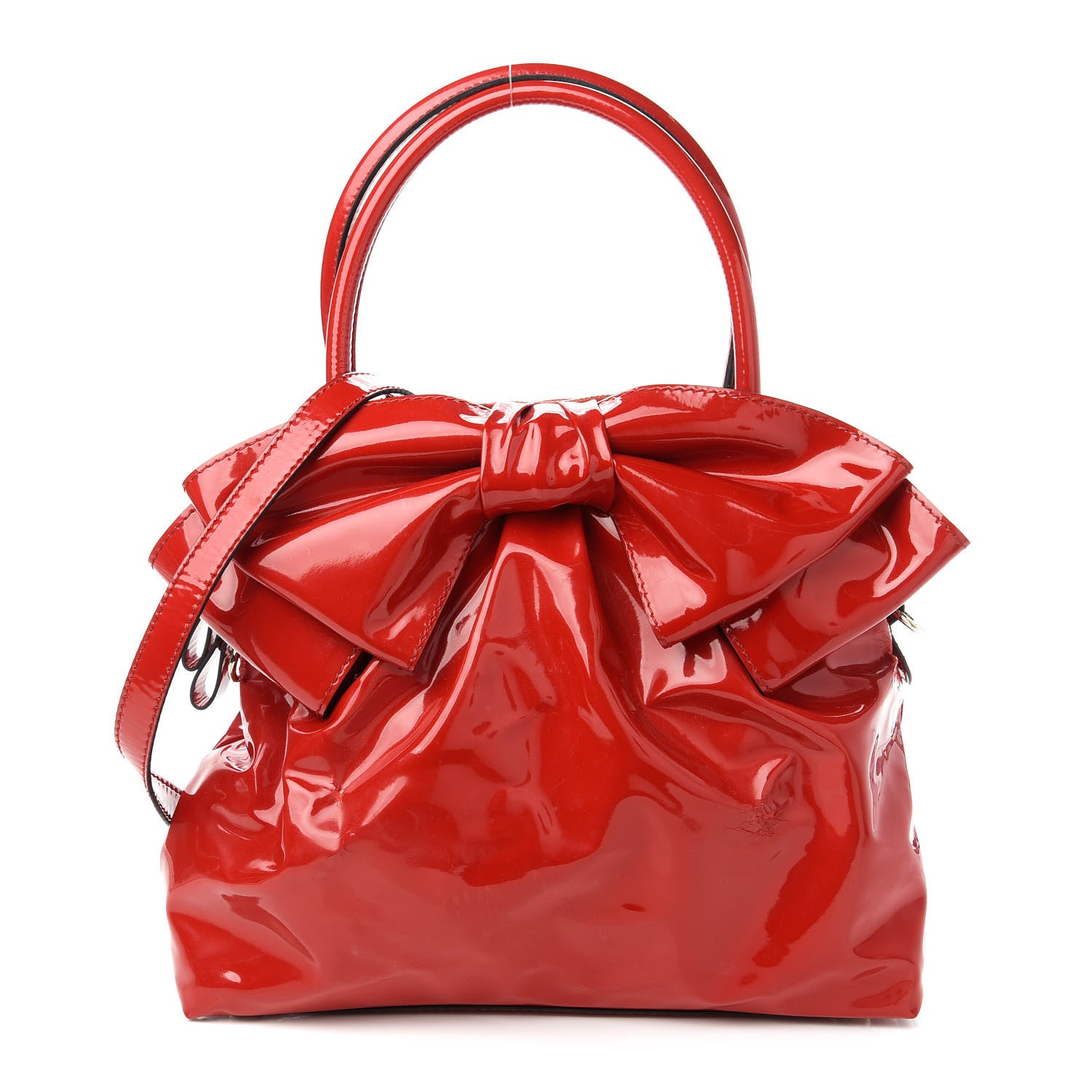 Valentino Garavani Patent Lacca Bow Dome Tote Red 1 of 12