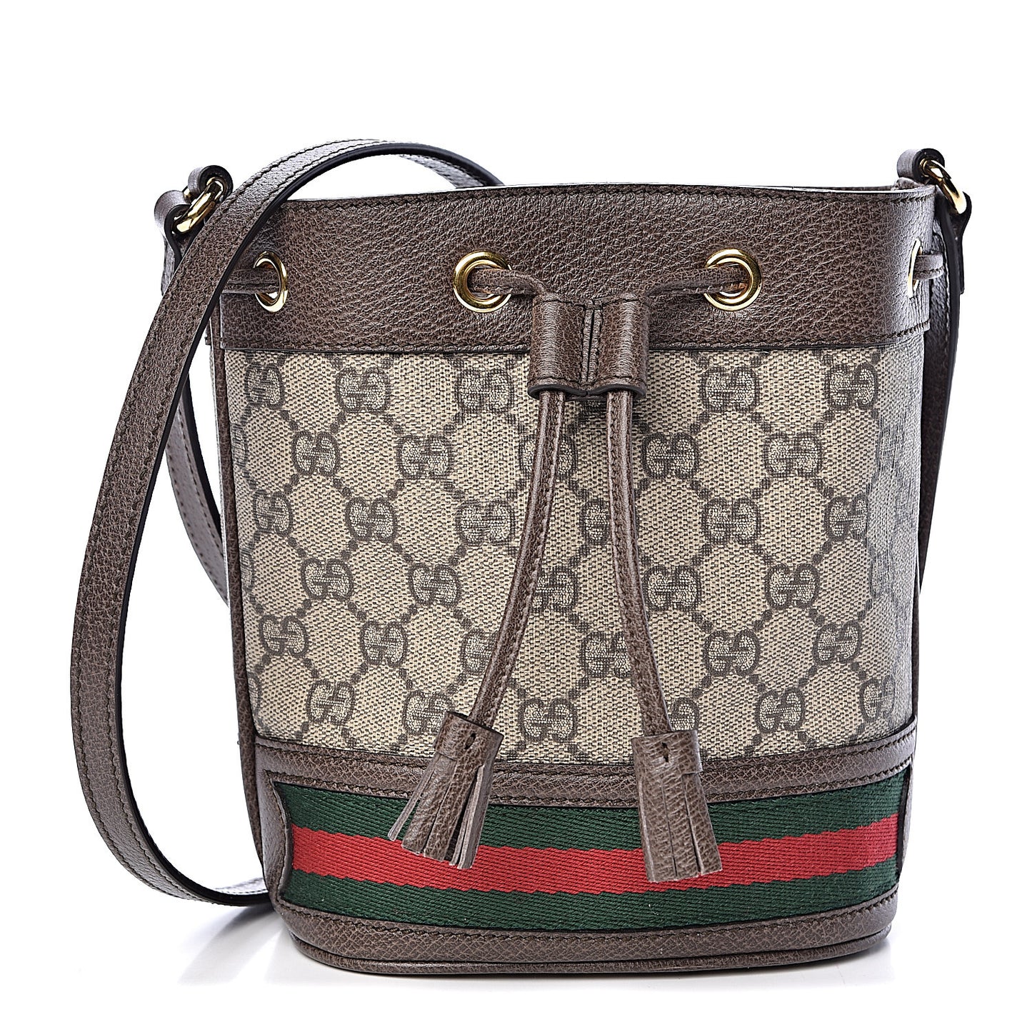GG Supreme Monogram Web Mini Ophidia Bucket Bag Brown