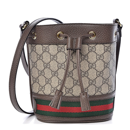 Gucci GG Supreme Monogram Web Mini Ophidia Bucket Bag Brown 1 of 10