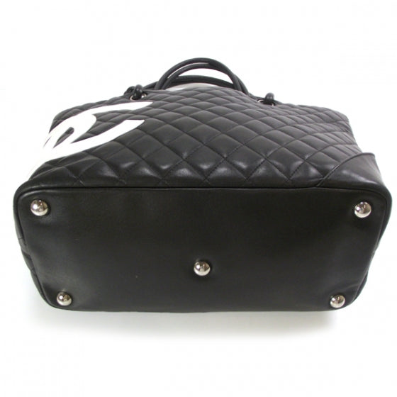 Calfskin Quilted Large Cambon Tote Black White