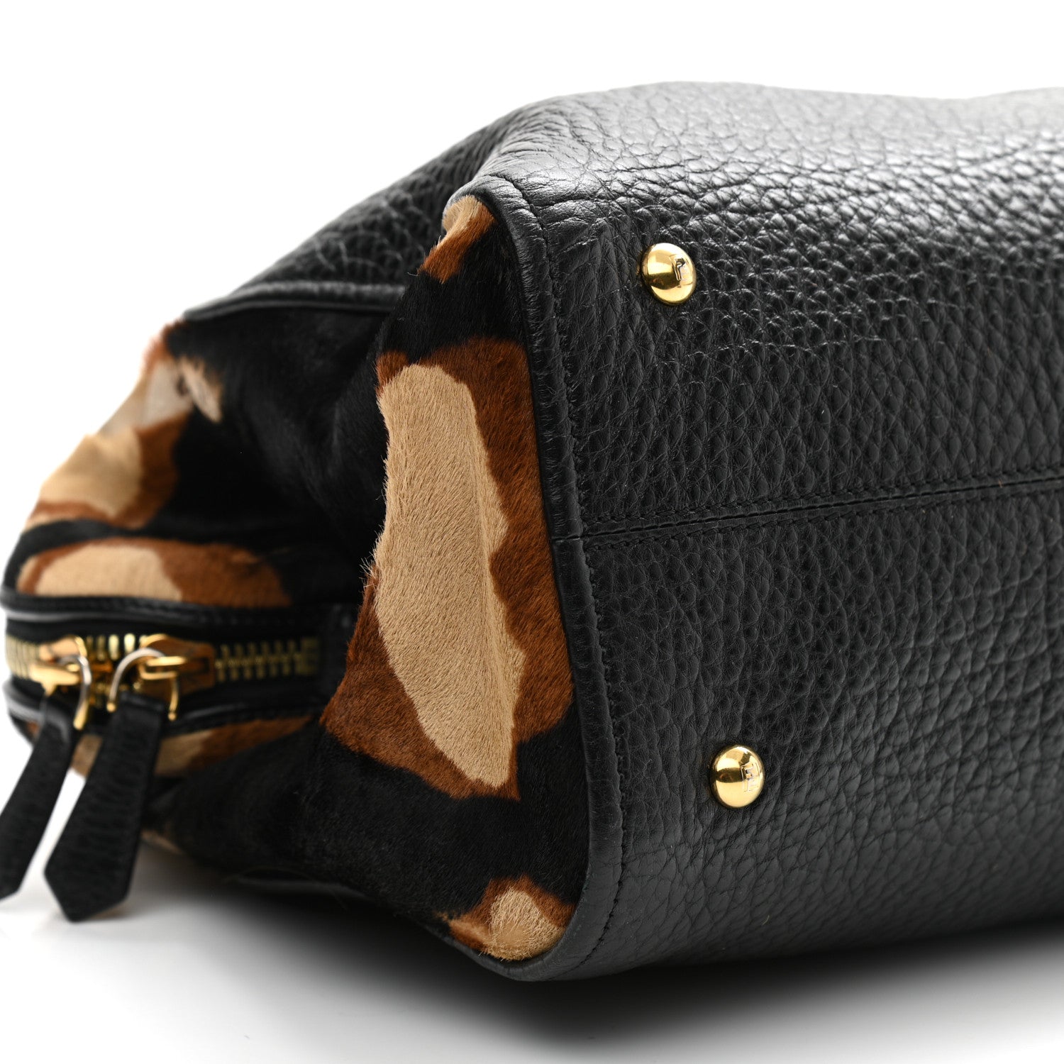 Fendi Pebbled Calfskin Calf Hair Small Chameleon Tote Black Tobacco 10 of 14