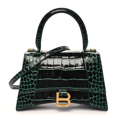 Balenciaga Shiny Calfskin Crocodile Embossed Small Hourglass Top Handle Bag Forest Green 1 of 10