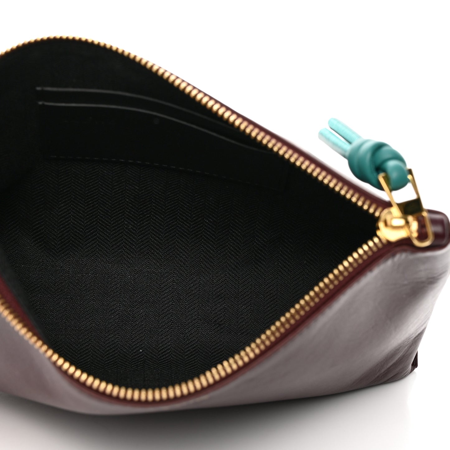 Shiny Nappa Calfskin Knot T Pouch Burgundy Emerald