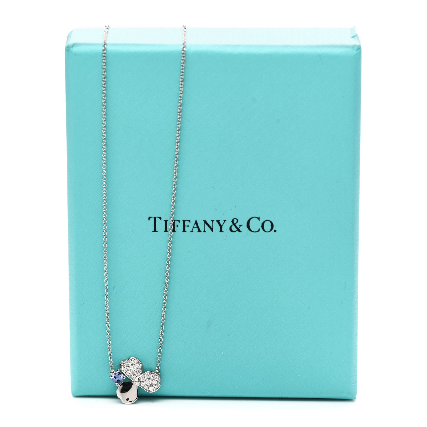 Platinum Diamond Tanzanite Paper Flowers Pendant Necklace