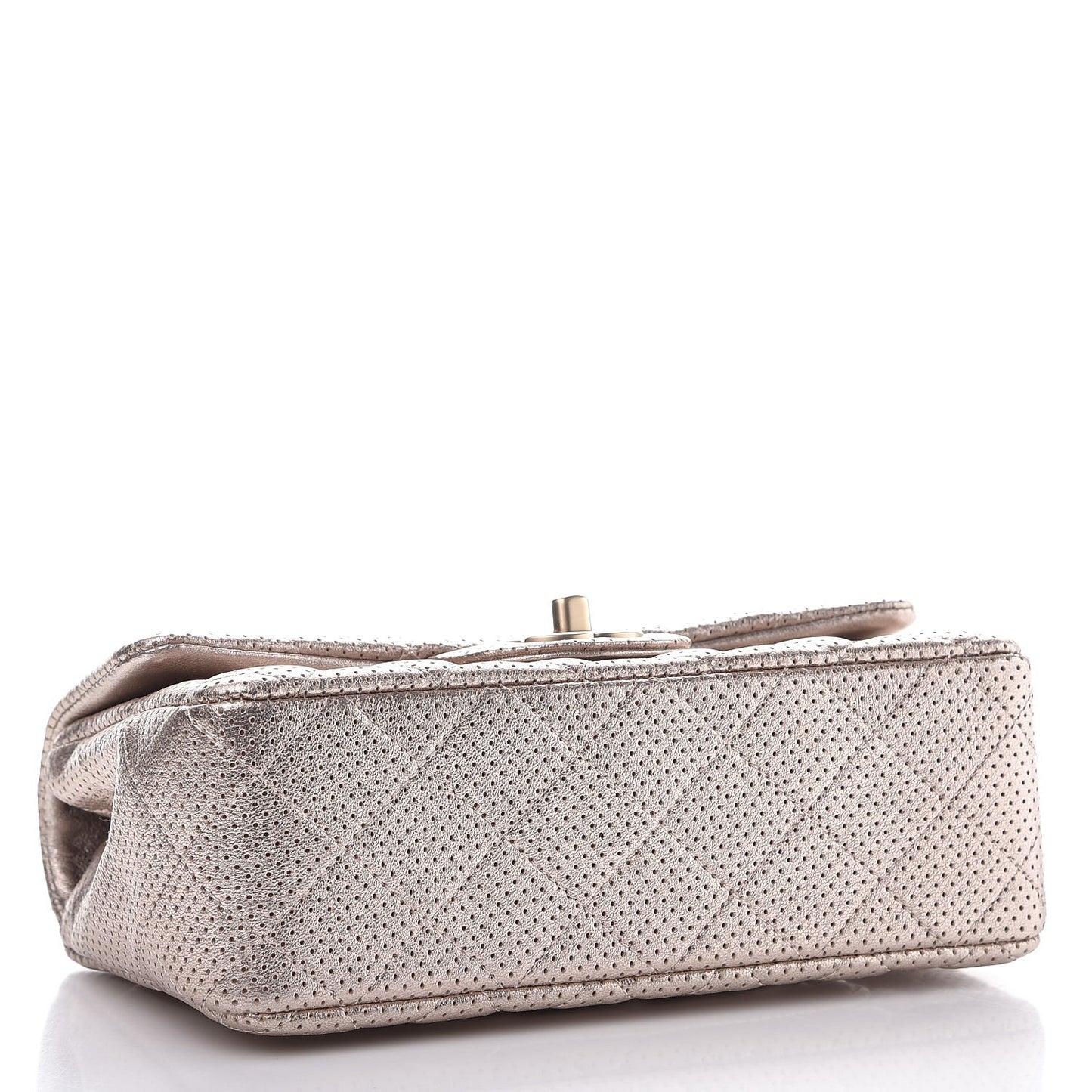 Metallic Lambskin Perforated Mini Rectangular Flap Light Gold