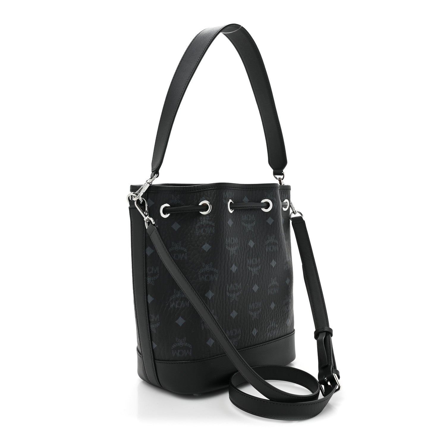 MCM Visetos Medium Dessau Drawstring Bucket Bag Black 4 of 10