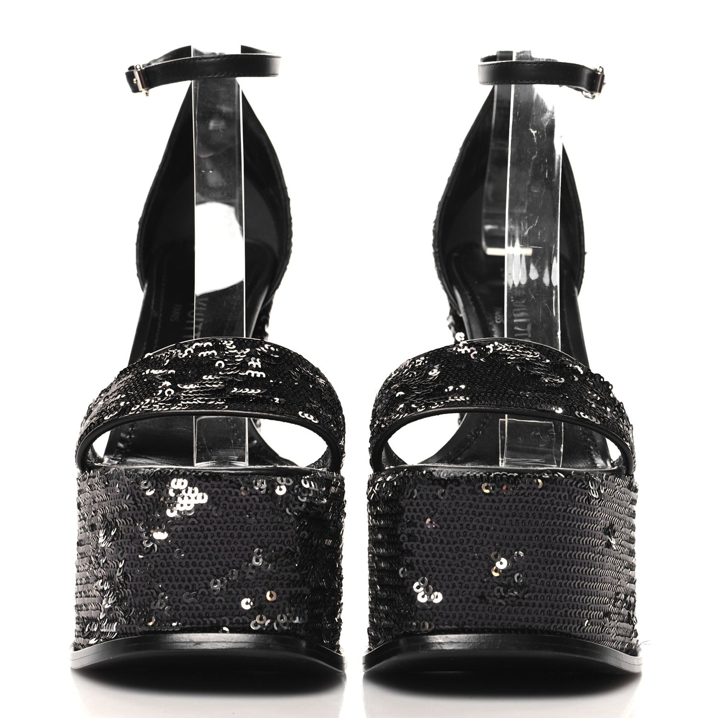 Sequin Calfskin Fame Platform Sandal 38 Black