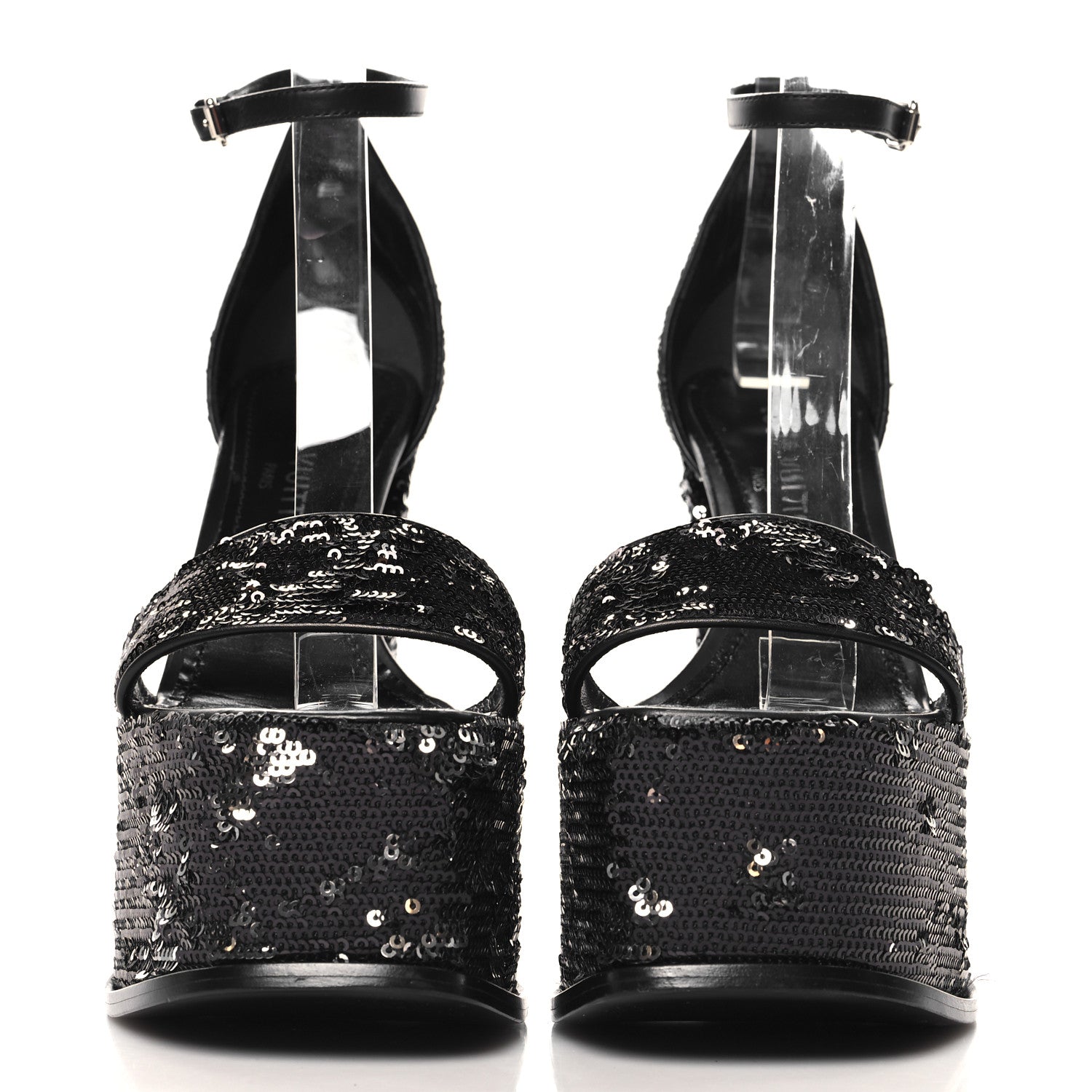 Louis Vuitton Sequin Calfskin Fame Platform Sandal 38 Black 3 of 9