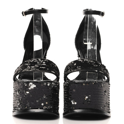 Louis Vuitton Sequin Calfskin Fame Platform Sandal 38 Black 3 of 9
