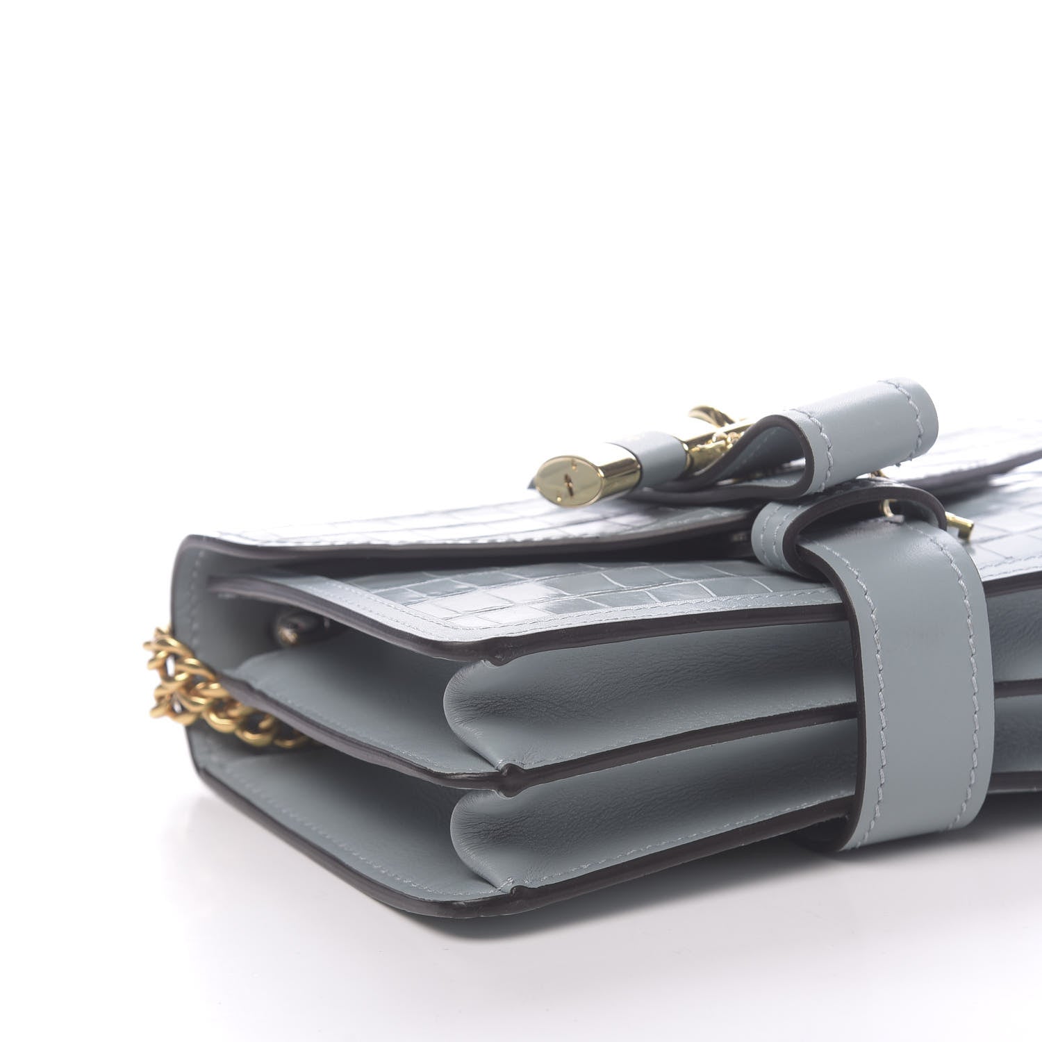 Chloe Calfskin Crocodile Embossed Aby Chain Shoulder Bag Faded Blue 7 of 9