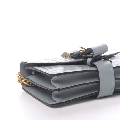 Chloe Calfskin Crocodile Embossed Aby Chain Shoulder Bag Faded Blue 7 of 9
