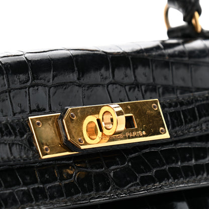 Hermes Shiny Niloticus Crocodile Kelly Sellier 28 Black 8 of 13