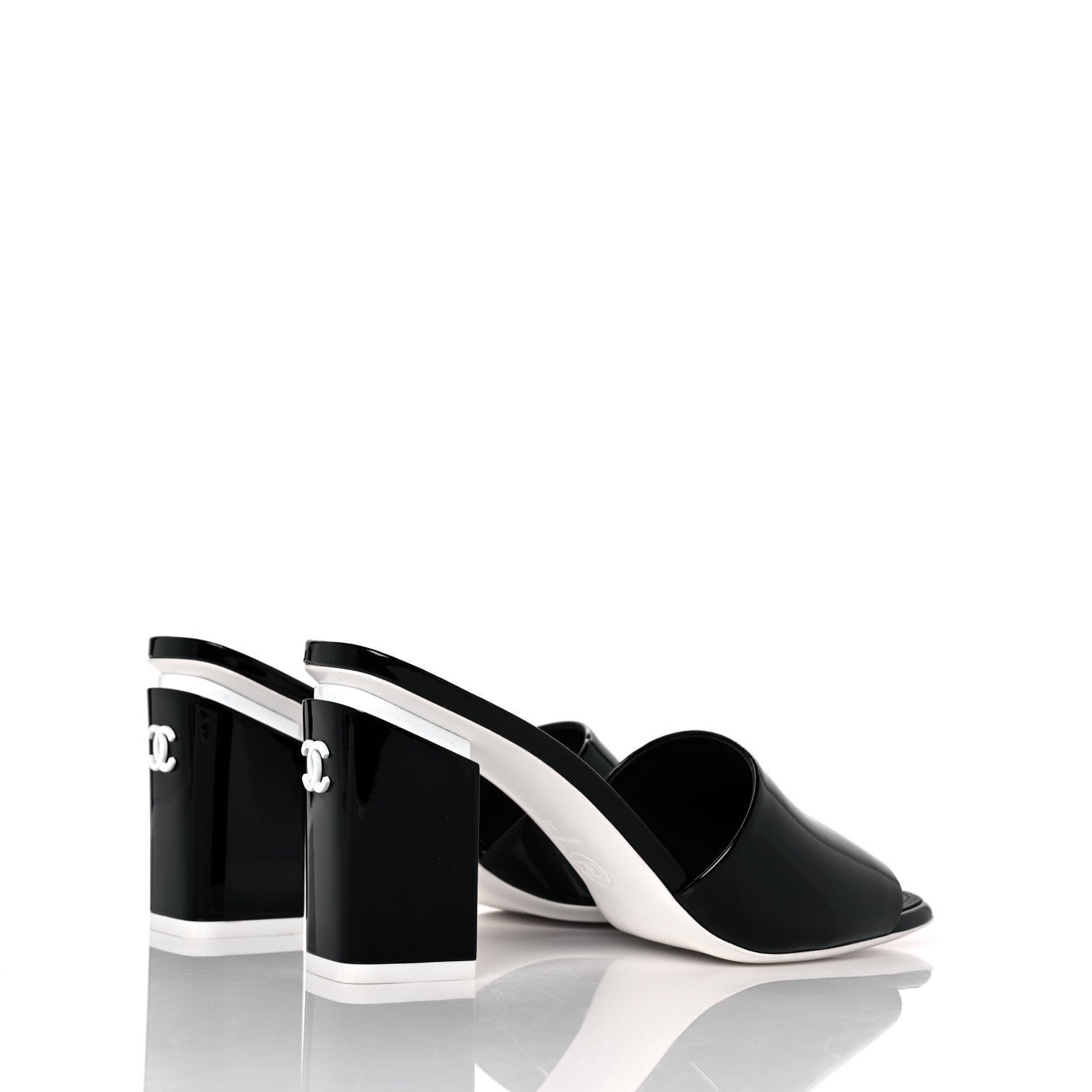 Chanel Patent CC Mules 37 Black White 4 of 9