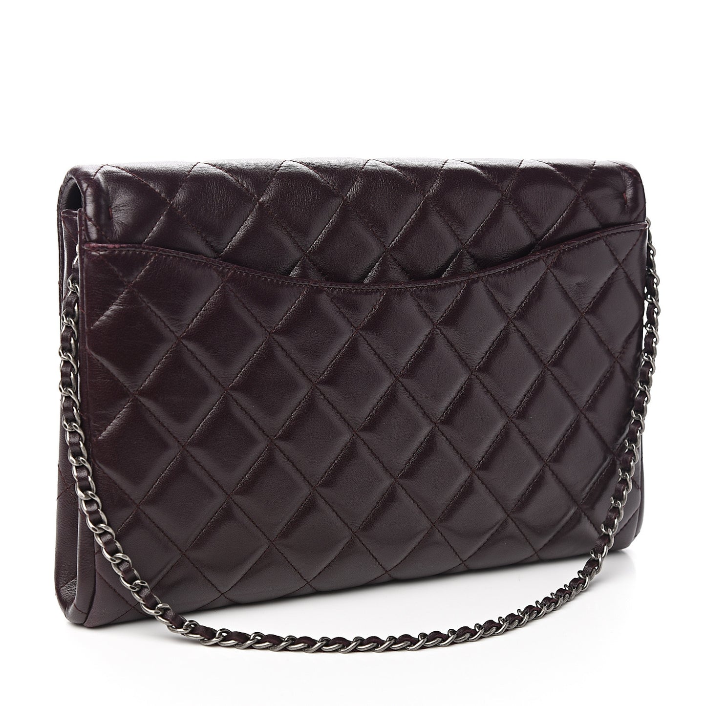 Lambskin Quilted Clutch With Chain Flap Burgundy