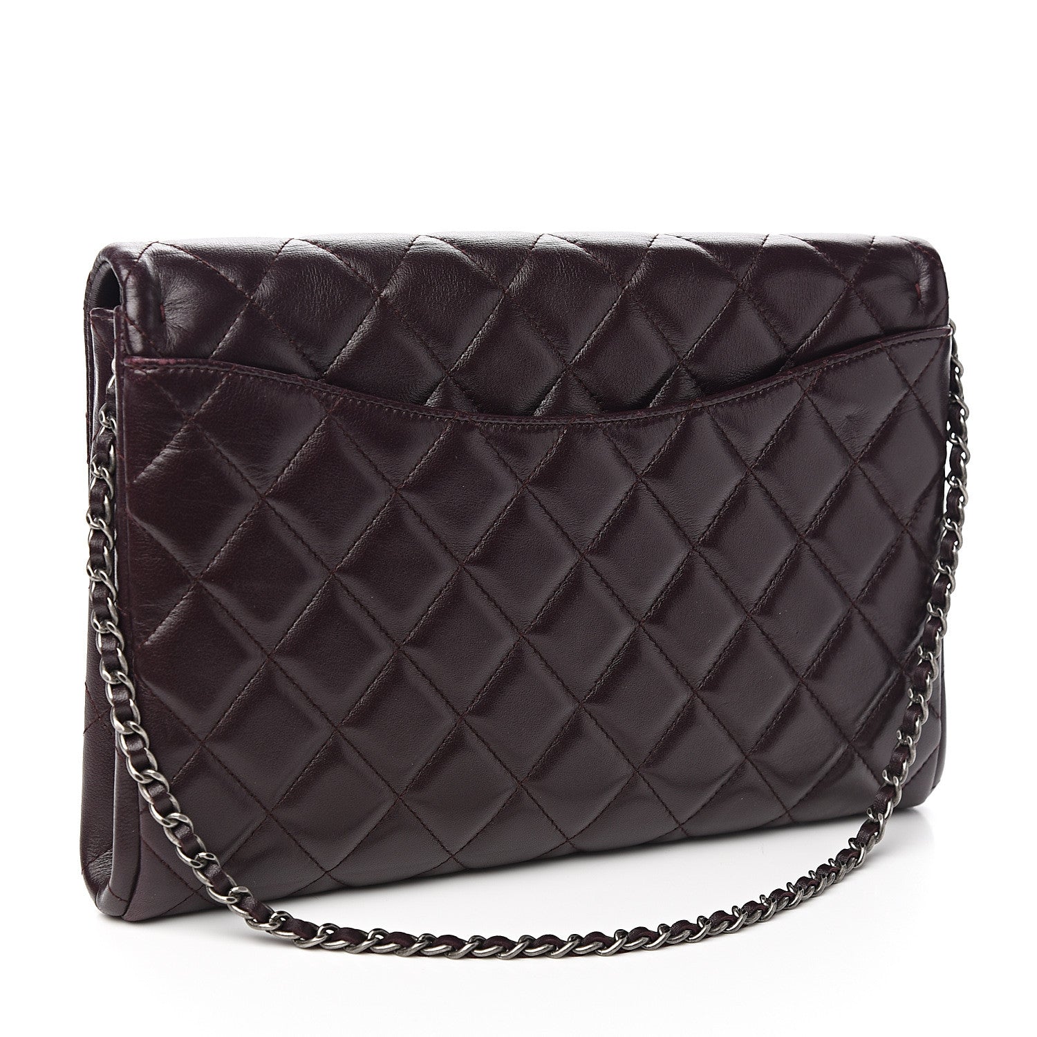 Chanel Lambskin Quilted Clutch With Chain Flap Burgundy 2 of 9