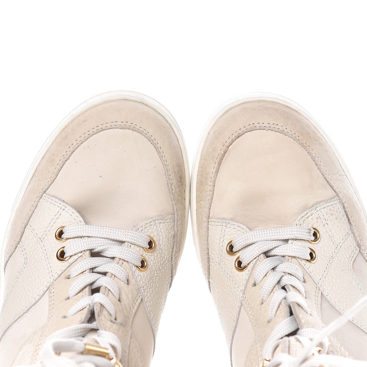 Calfskin Suede Monogram Cliff Top Wedge Sneakers 38 Ivory