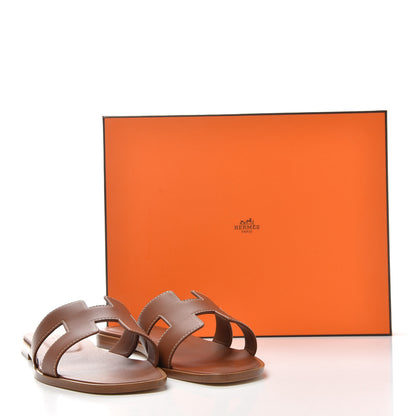 Hermes Box Calfskin Oran Sandals 38.5 Gold 11 of 11