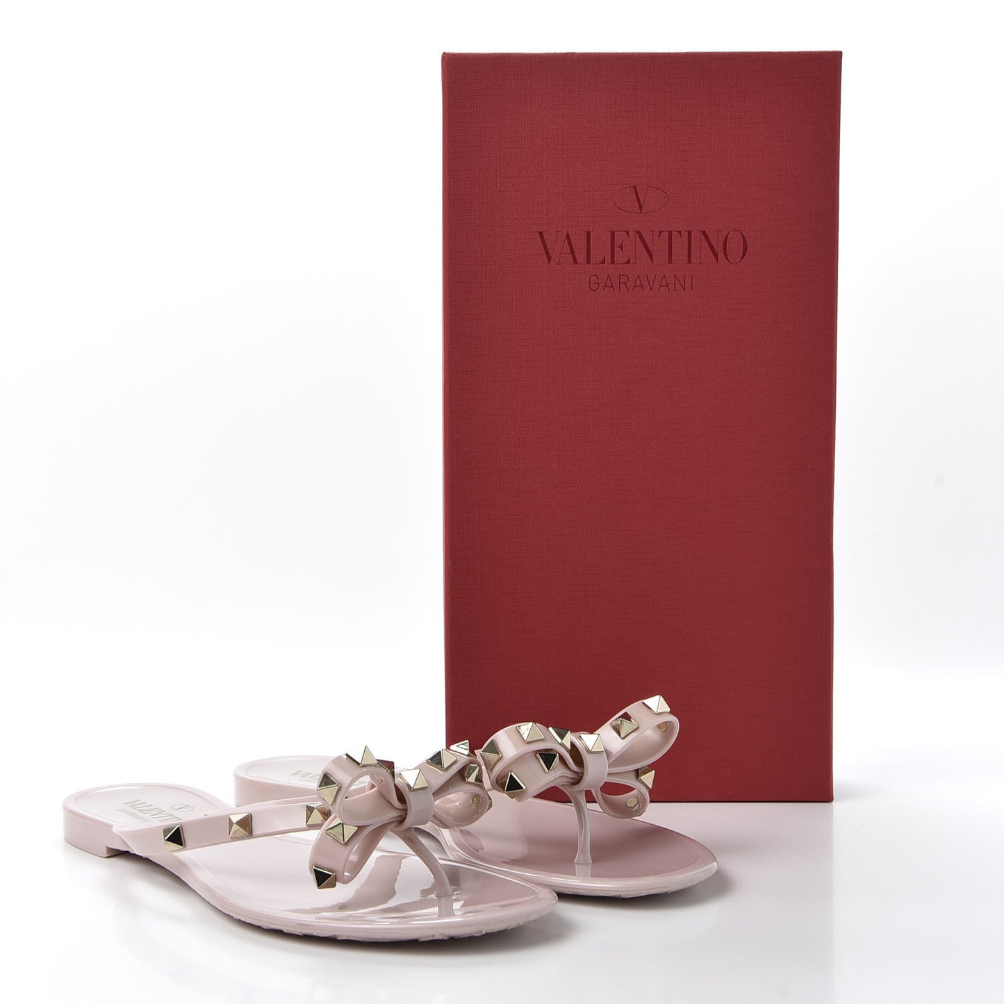 PVC Jelly Rockstud Bow Thong Sandals 37 Poudre