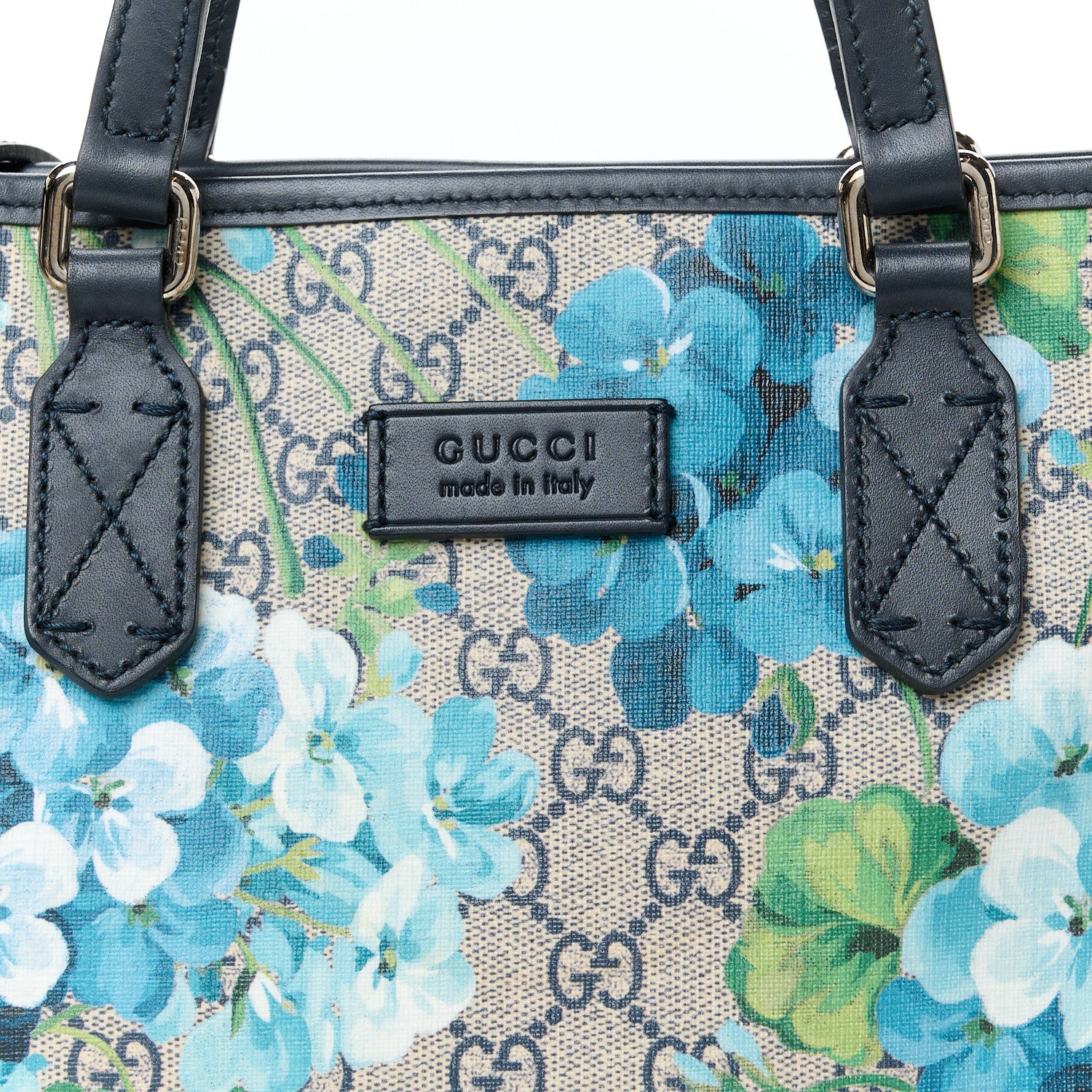 Gucci GG Supreme Monogram Blooms Small Zippered Tote Blue 8 of 10