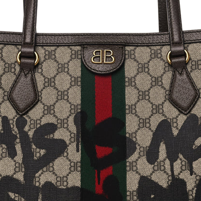 Gucci X BALENCIAGA BB Supreme Monogram Web Graffiti Medium Ophidia Shopping Tote Beige New Acero 8 of 13