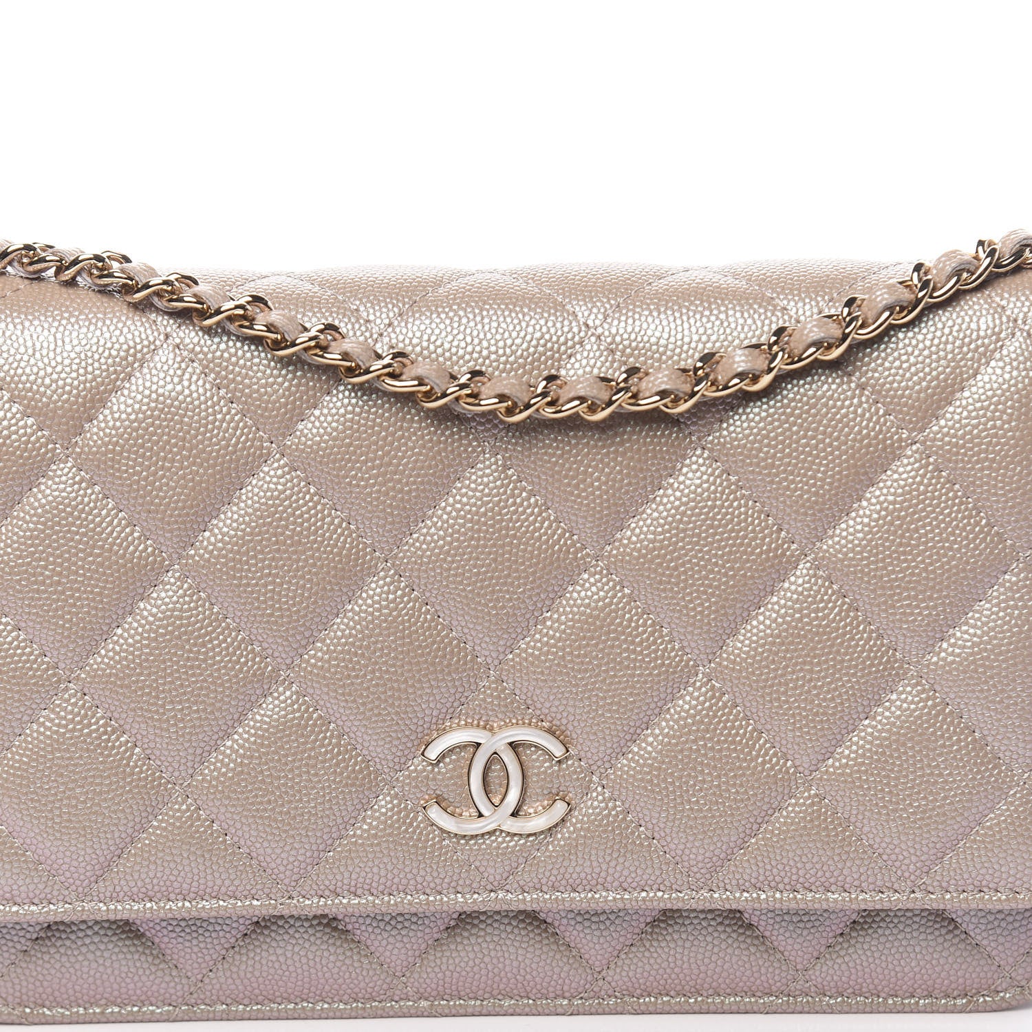 Chanel Iridescent Caviar Quilted Wallet On Chain WOC Beige 13 of 13