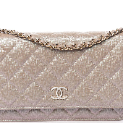 Chanel Iridescent Caviar Quilted Wallet On Chain WOC Beige 13 of 13