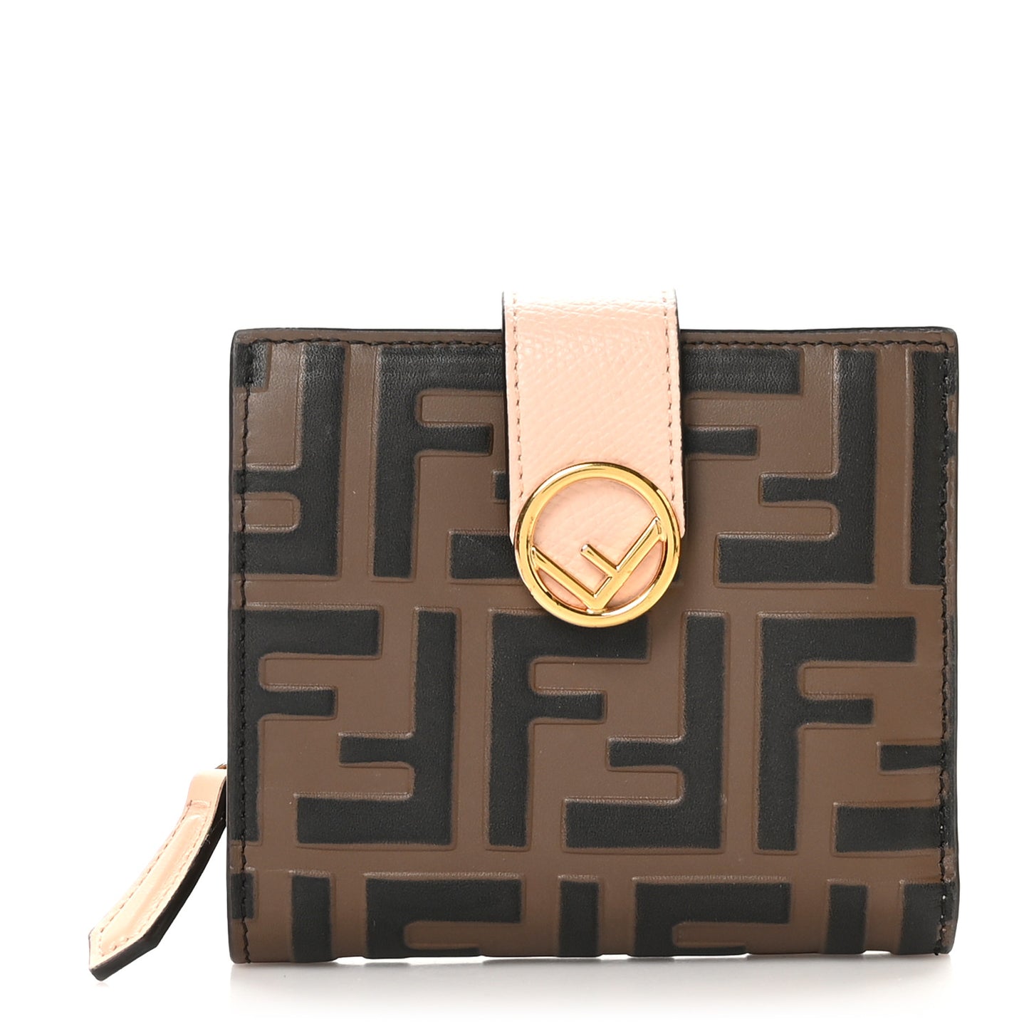 Vitello Soft F is Fendi Bi-Color FF 1974 Embossed Compact Wallet  Maya Black Light Rose