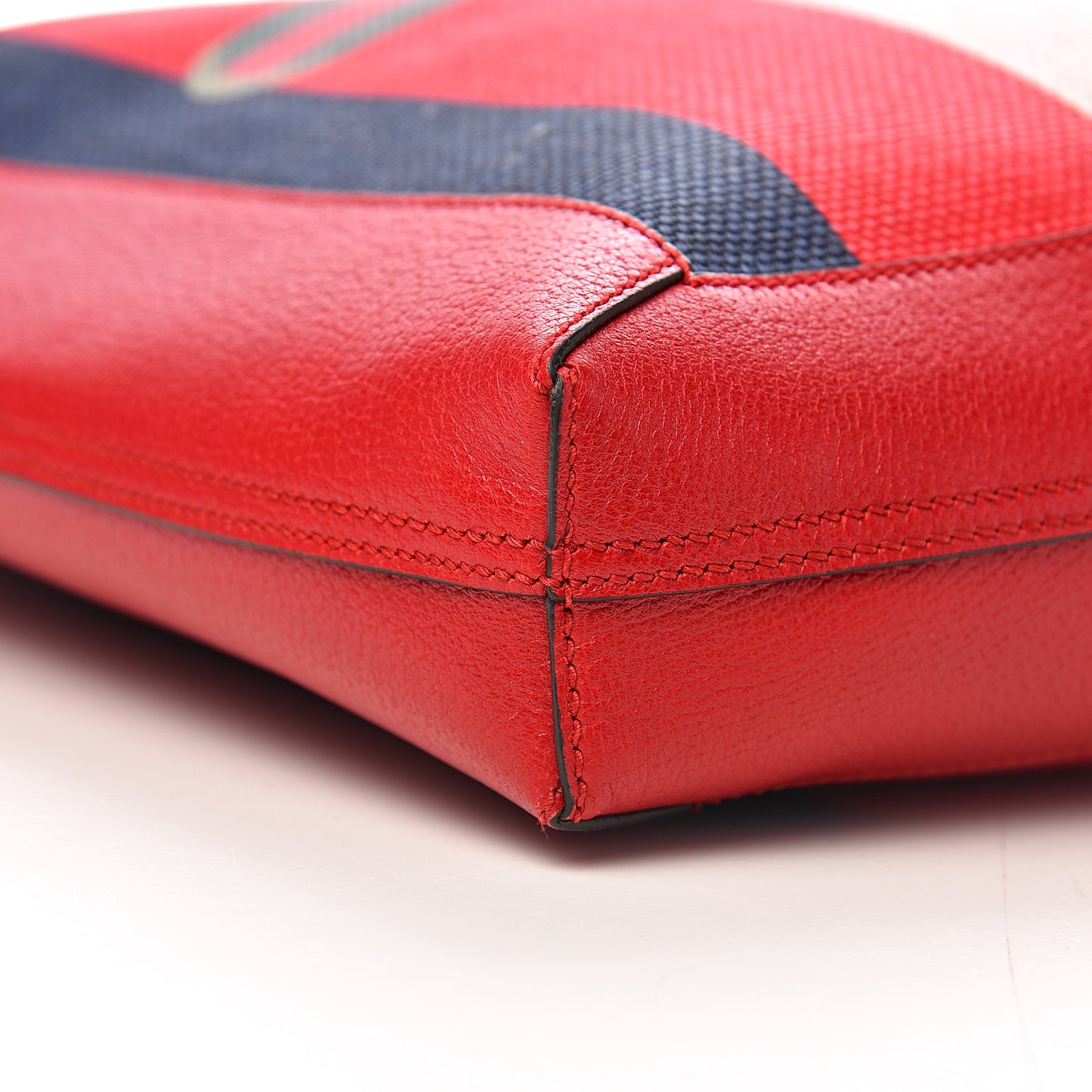 Canvas Calfskin Sylvie Stripe Logo Mens Tote Red White Blue