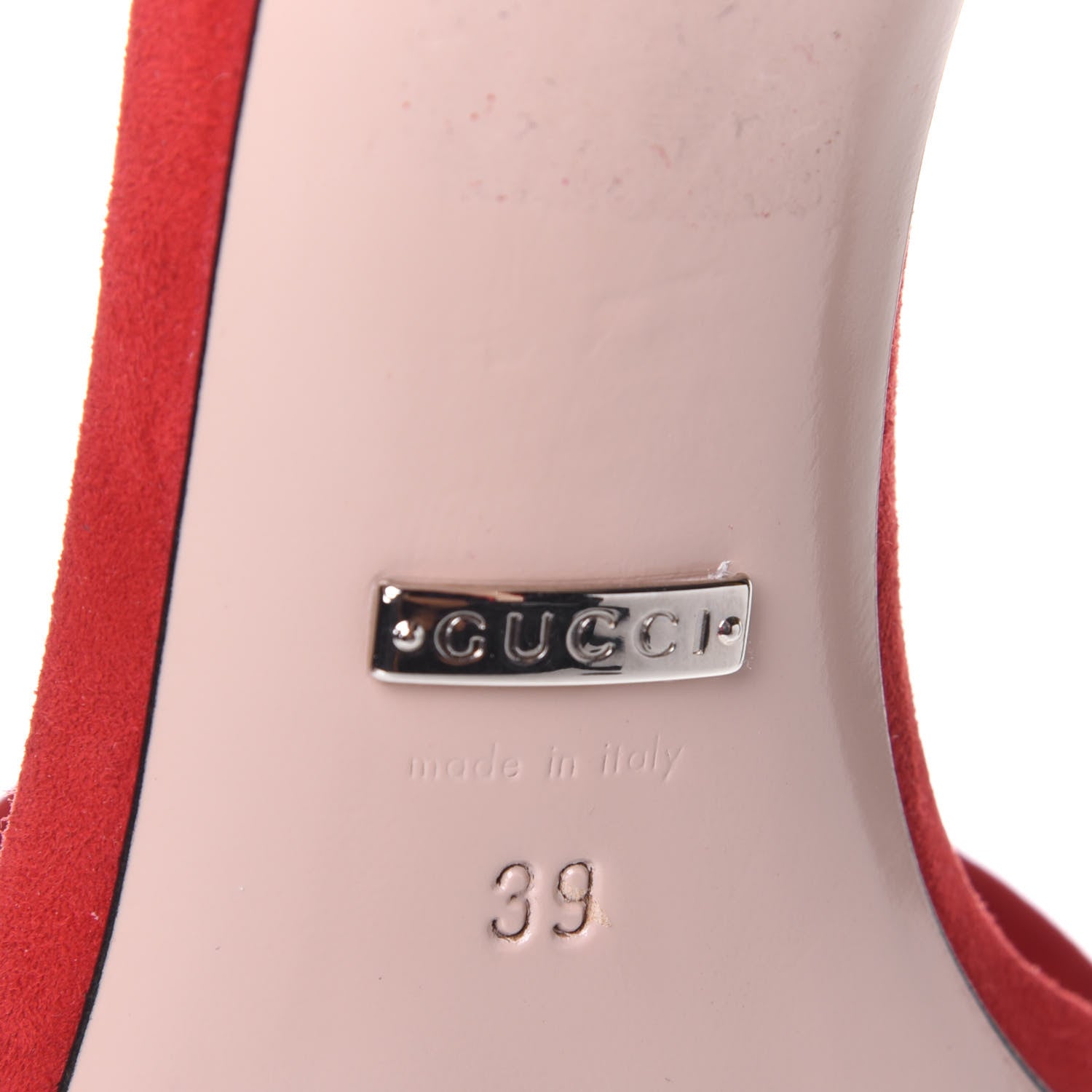 Gucci Kid Scamosciato GG Ankle Strap High Heel Sandals 39 Hibiscus Red 8 of 10