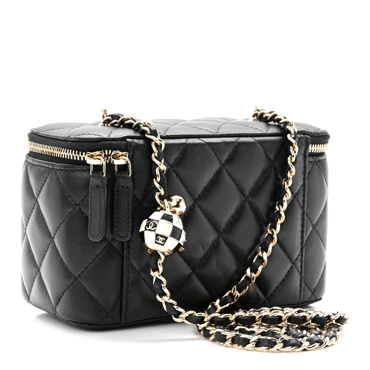 Chanel Lambskin Quilted Small Pearl Crush Vanity Case With Chain Black 3 of 12