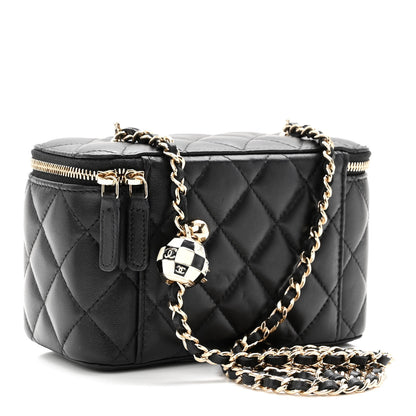 Chanel Lambskin Quilted Small Pearl Crush Vanity Case With Chain Black 3 of 12