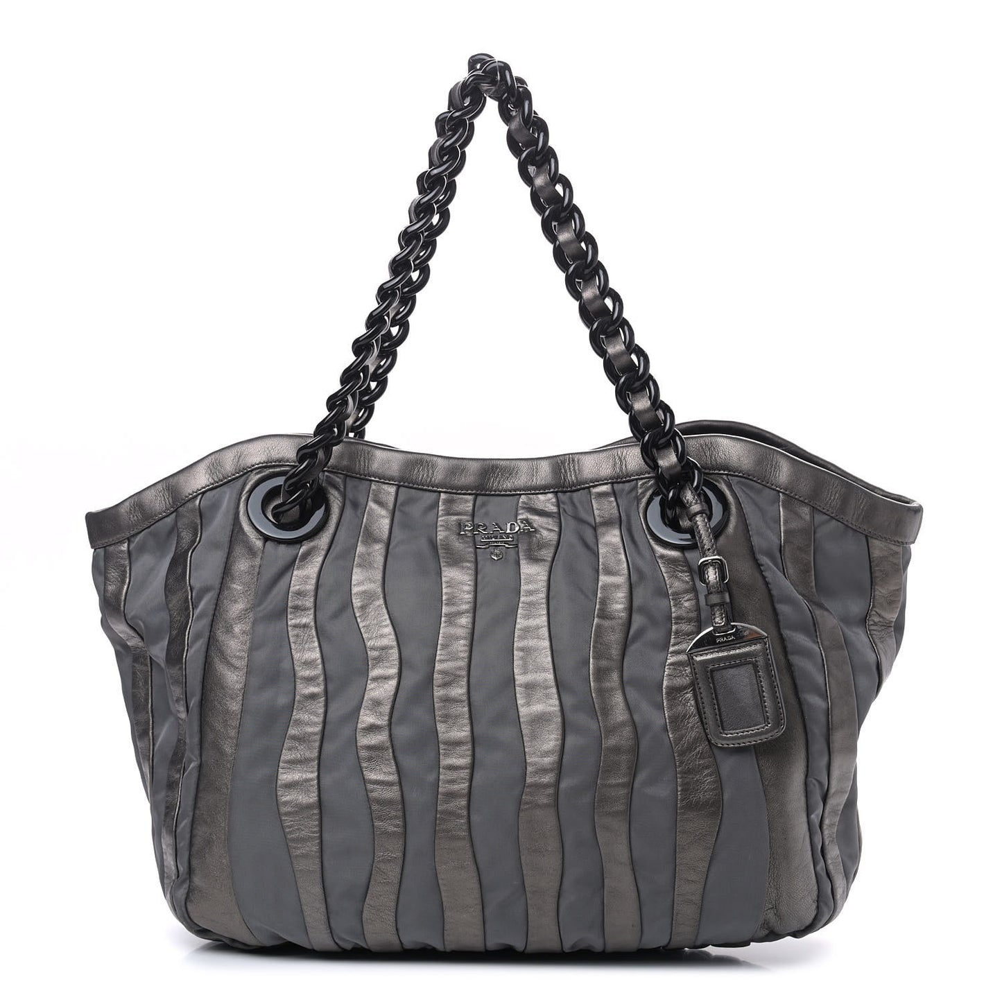 Metallic Nappa Tessuto Nylon Mordore Stripes Tote Grey