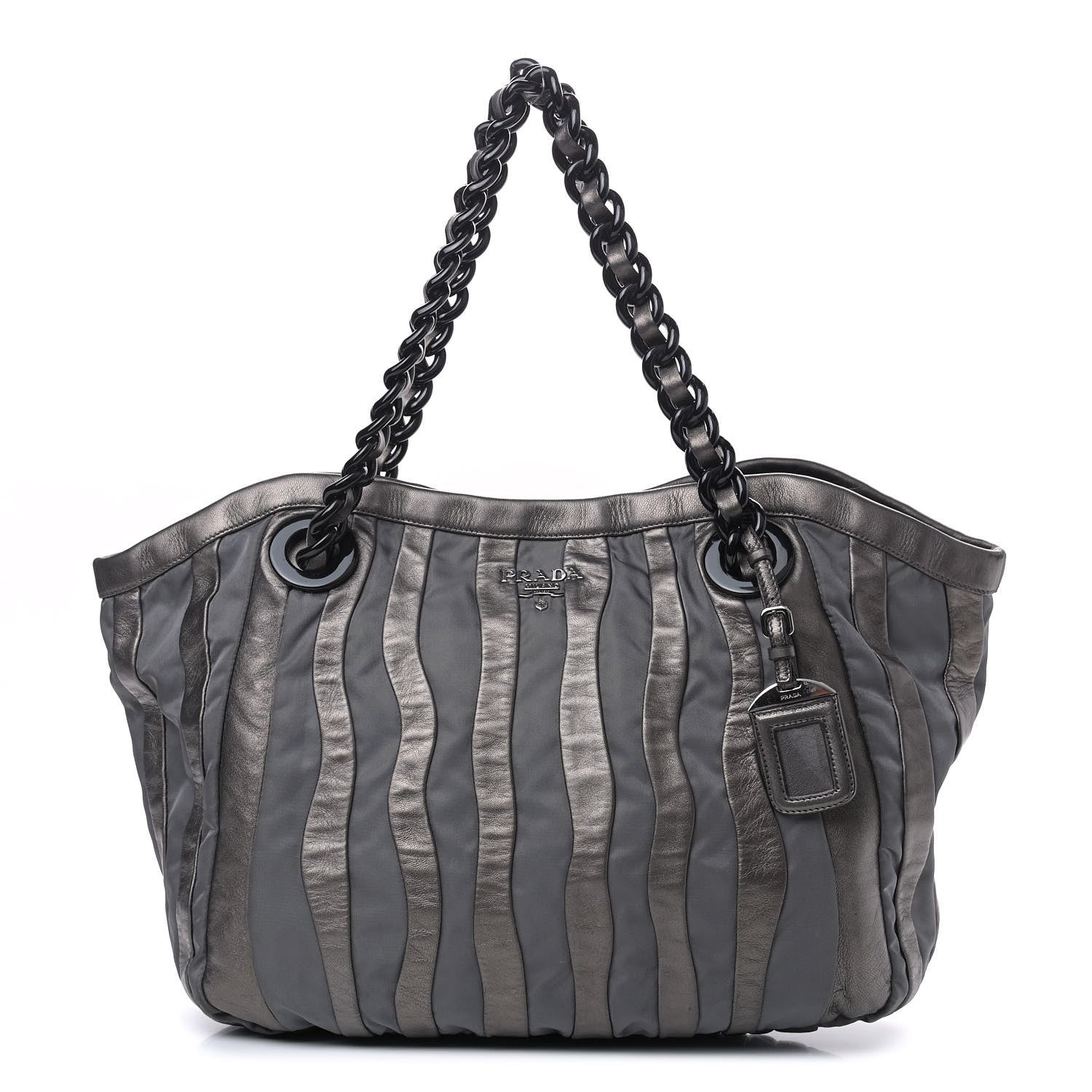 Prada Metallic Nappa Tessuto Nylon Mordore Stripes Tote Grey 1 of 8