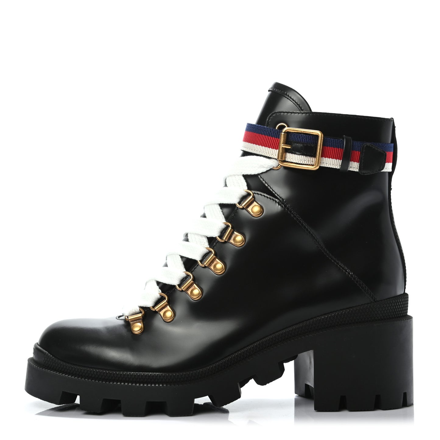 Calfskin Sylvie Web Lace Up Combat Boots 38.5 Black