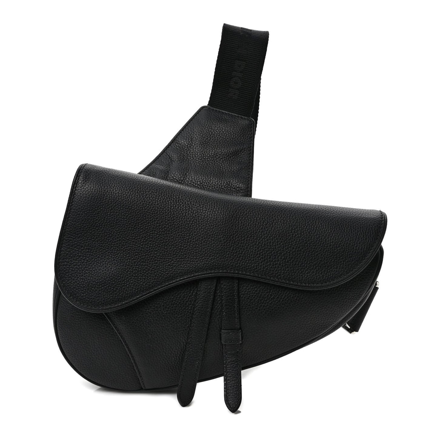 Grained Calfskin Mens Saddle Pouch Black