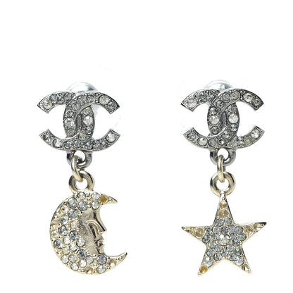 Chanel Ruthenium Crystal CC Star Moon Earrings Grey Gold 1 of 8