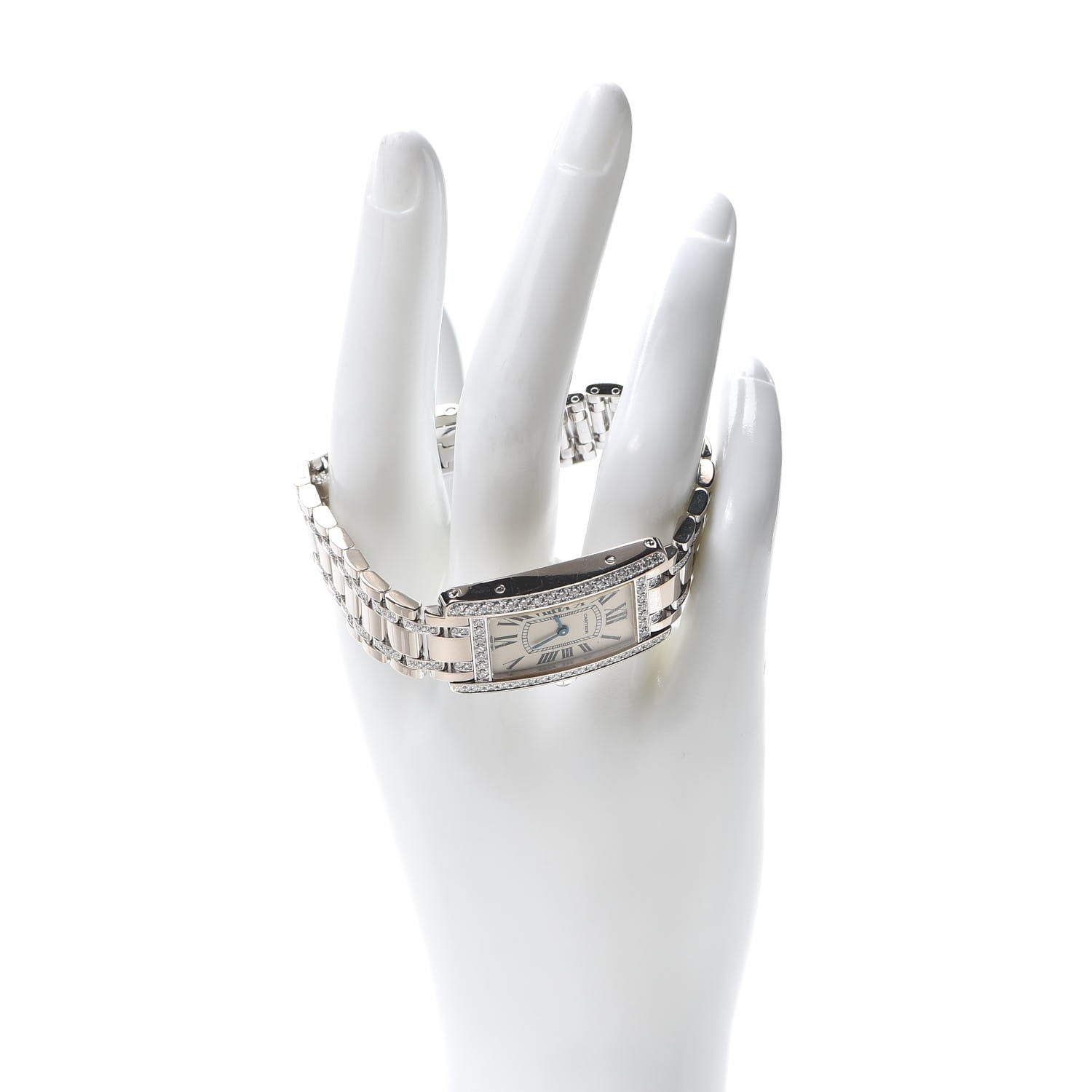 Cartier 18K White Gold Diamond Bezel 19mm Tank Americaine Quartz Watch 2 of 7