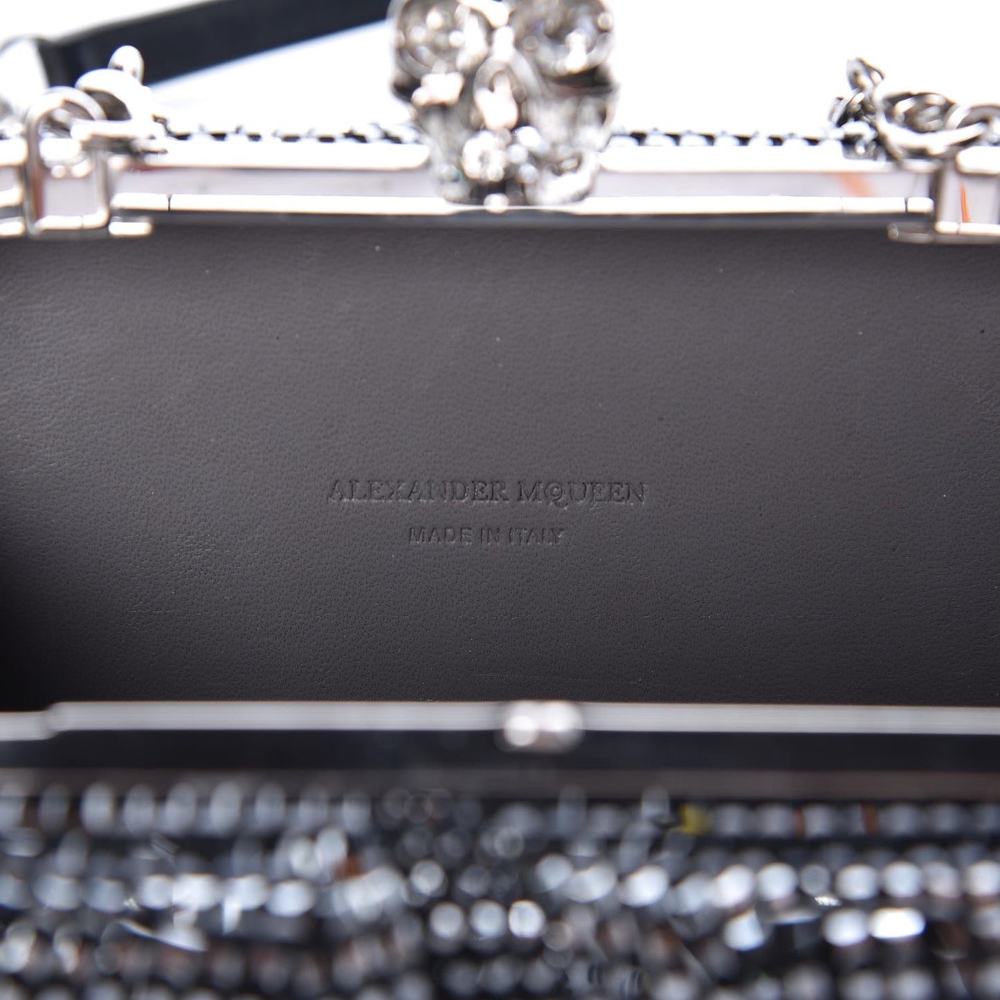 Crystal Nappa Classic Art Deco Skull Clutch Black Silver