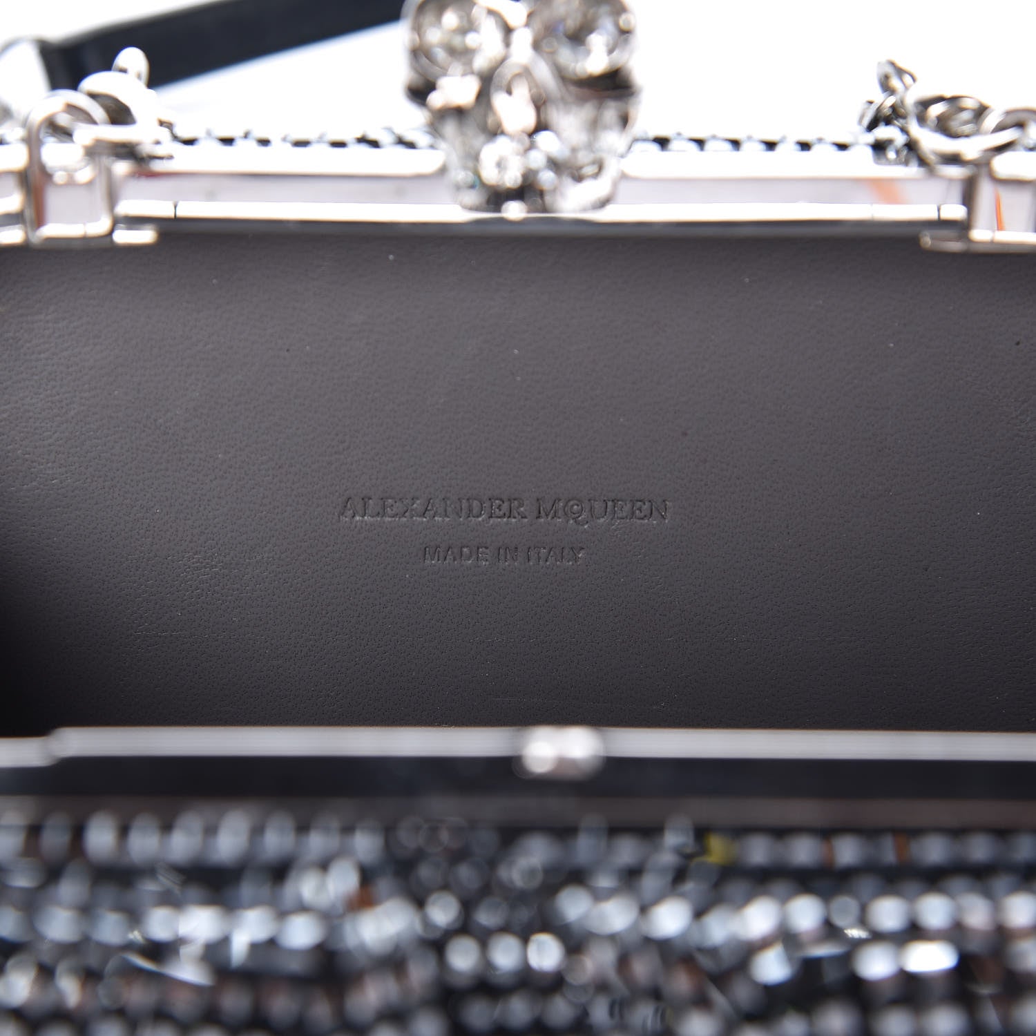 Alexander McQueen Crystal Nappa Classic Art Deco Skull Clutch Black Silver 6 of 10