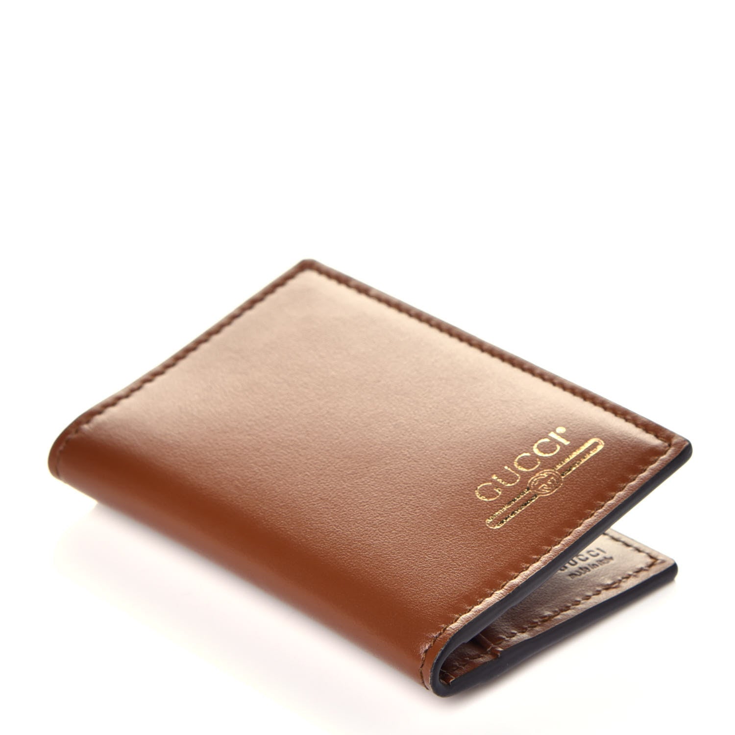 Gucci Calfskin Bi-Fold Logo Card Case Wallet Brown 4 of 8