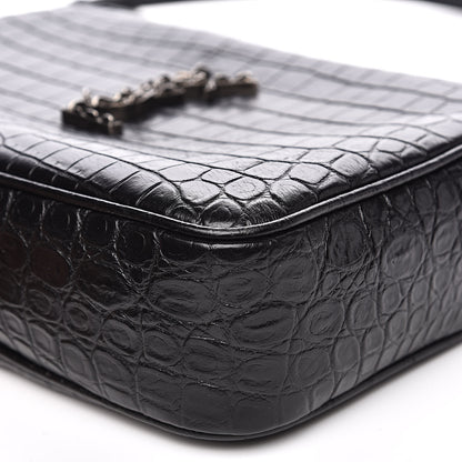 Saint Laurent Calfskin Crocodile Embossed Monogram Lou Camera Bag Black 9 of 11