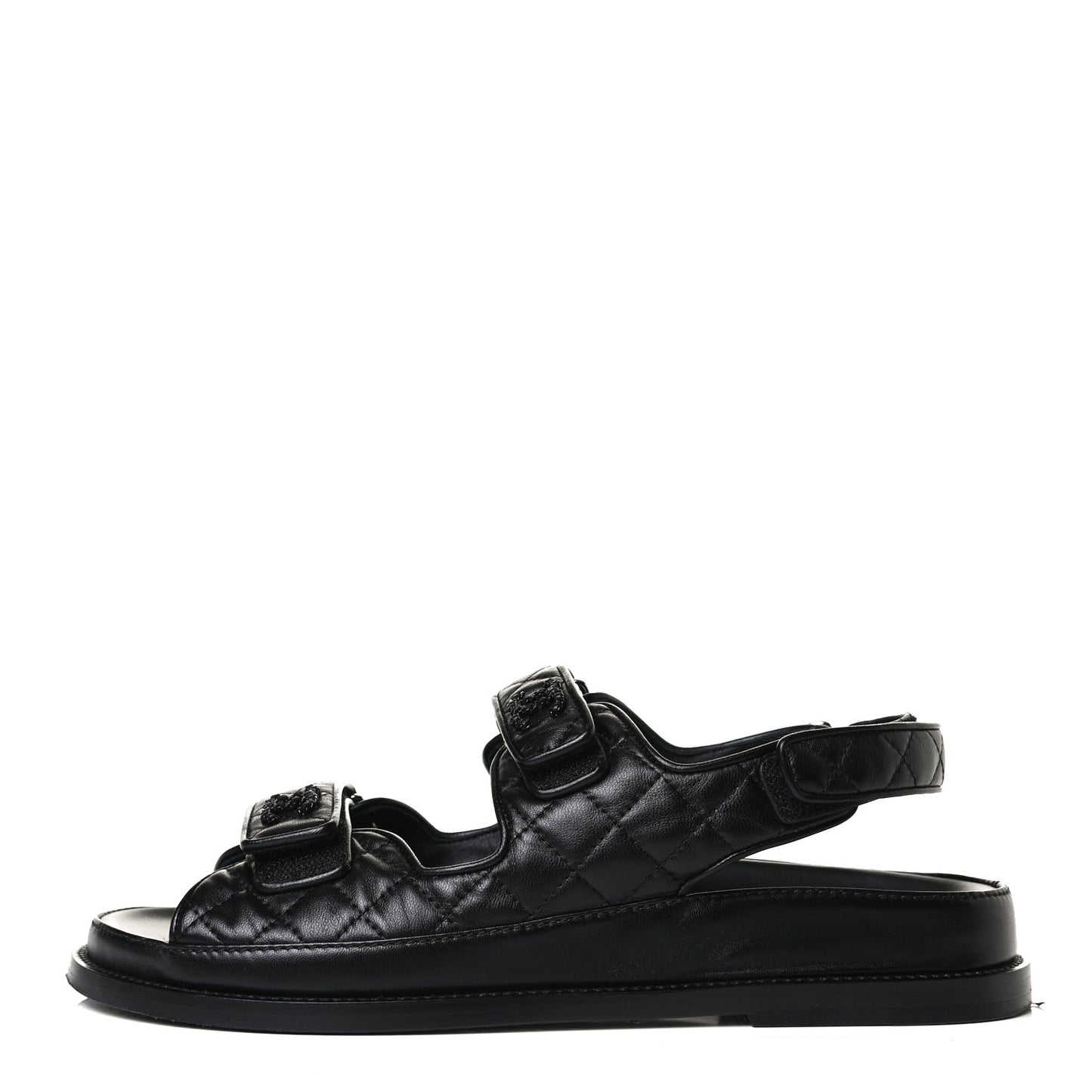 Lambskin Quilted Velcro Dad Sandals 41 So Black
