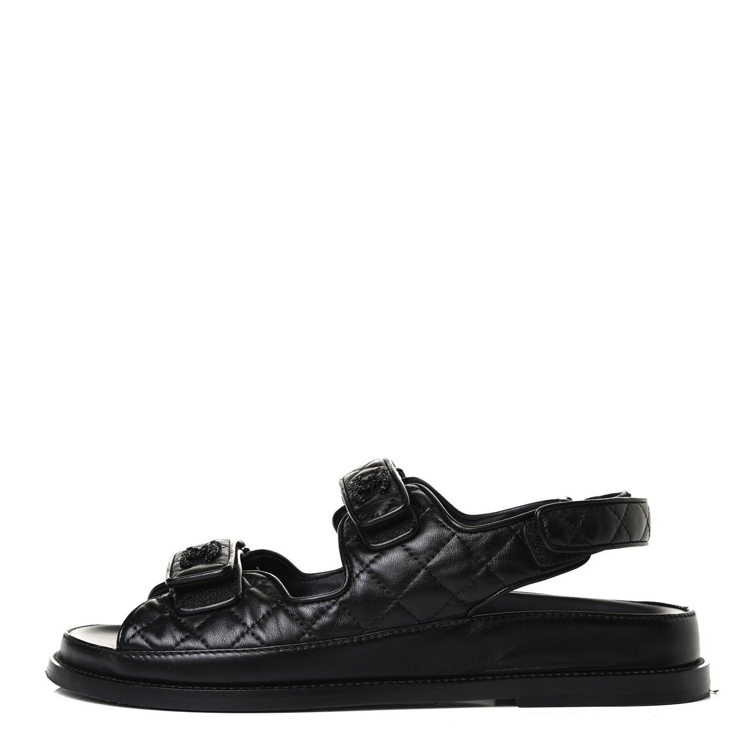 Chanel Lambskin Quilted Velcro Dad Sandals 41 So Black 1 of 12