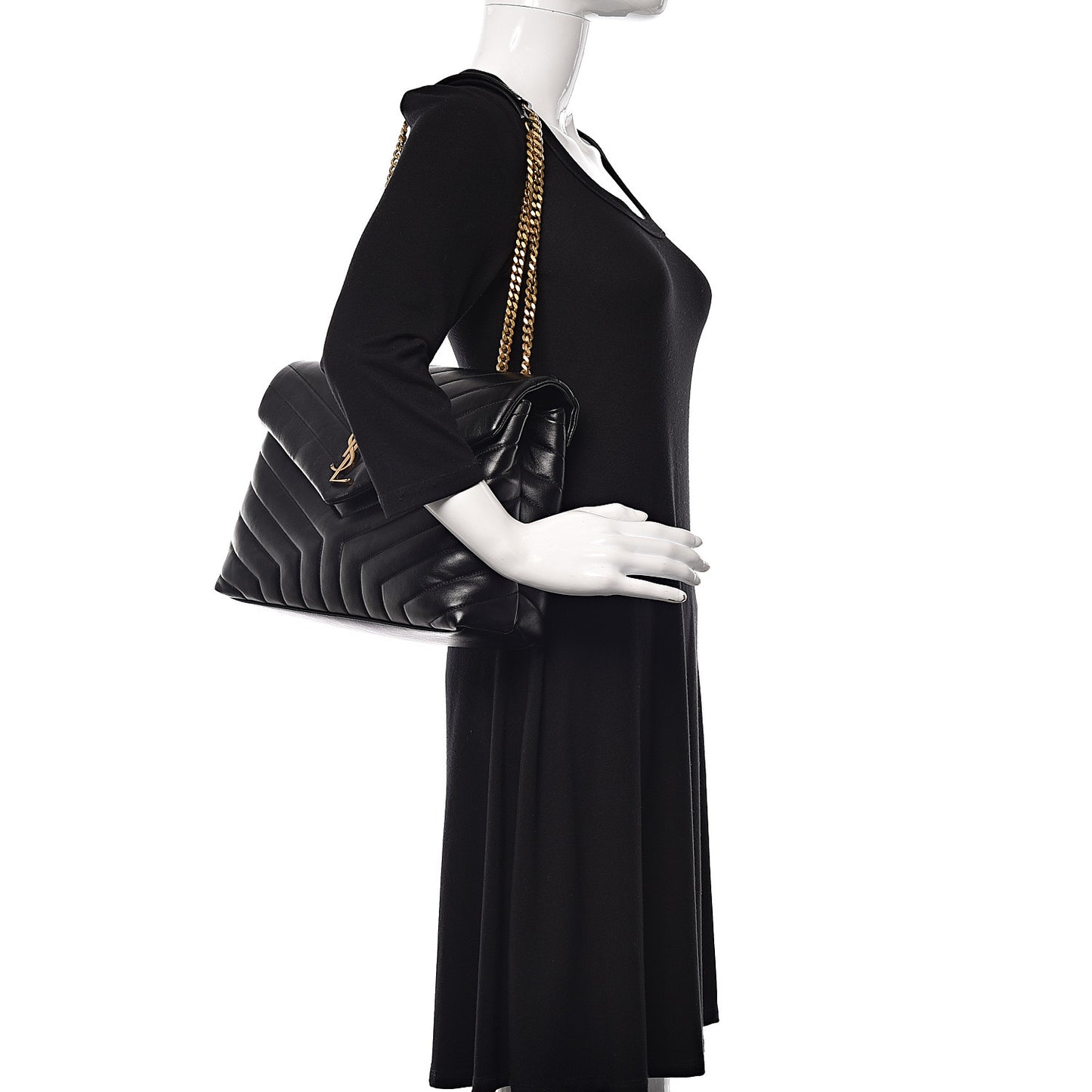 Calfskin Y Quilted Monogram Medium Loulou Chain Satchel Black