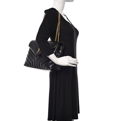 Saint Laurent Calfskin Y Quilted Monogram Medium Loulou Chain Satchel Black 2 of 12