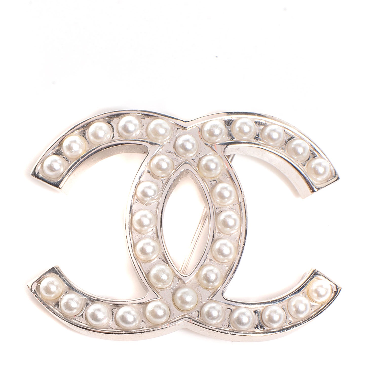 Chanel CC Pearl Brooch Silver 1 of 6