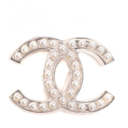 Chanel CC Pearl Brooch Silver 1 of 6