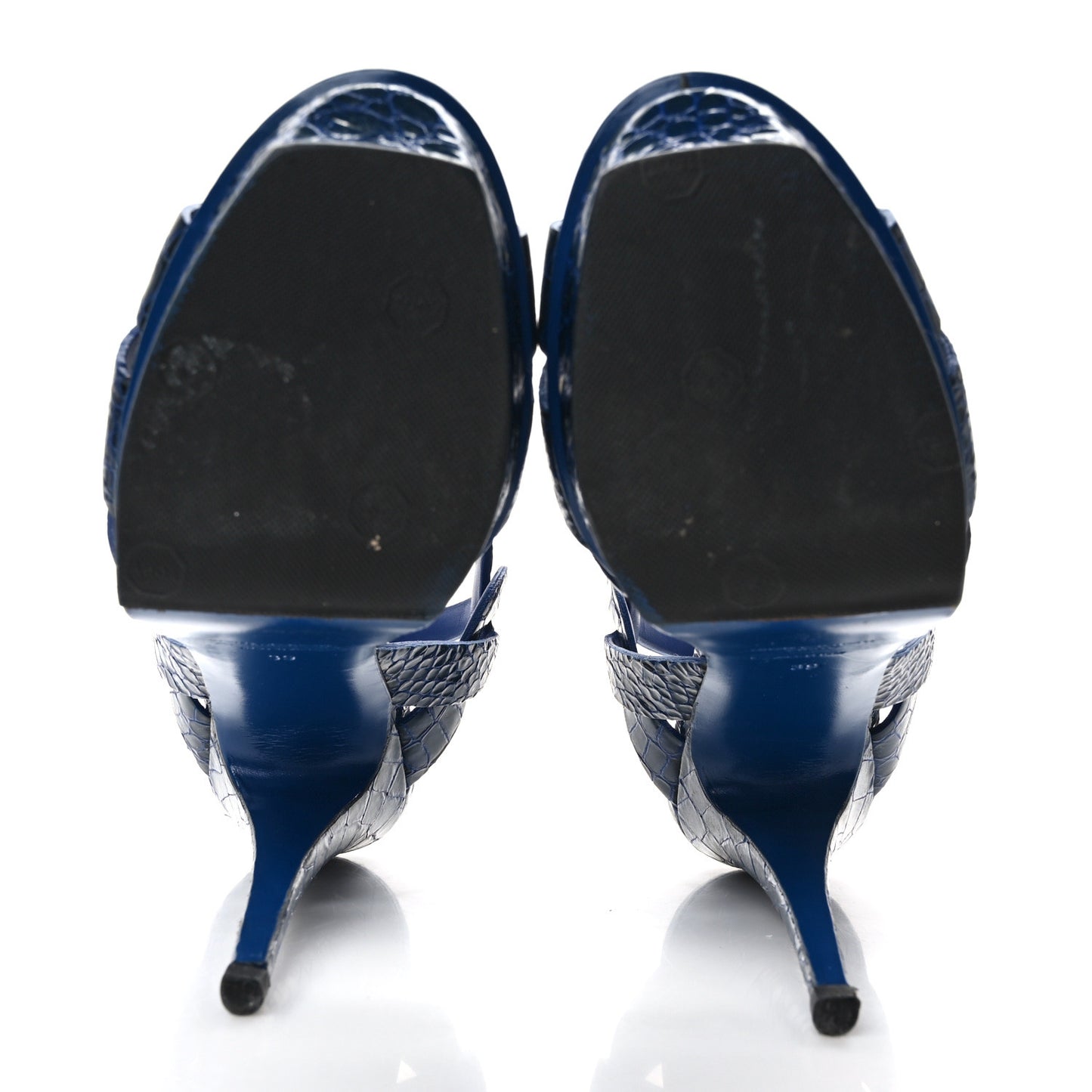 Calfskin Crocodile Embossed Tribute 105 Platform Sandals 39 Blue